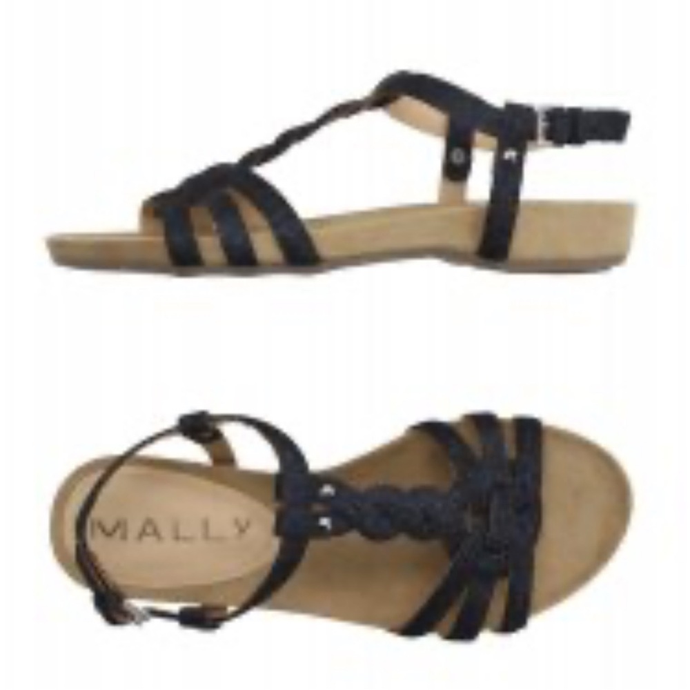 Mally Beauty Black Leather Strappy Sandals/ Ankle Buckle   EU 40/US 7.5      NWT